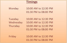 Timings for Dietician Prerna Clinic Sector 23A